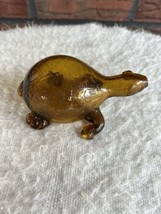 Vintage Glass Turtle Clear Amber Brown Paper Weight Home Decor Hole Mout... - $1.90