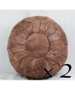 Set of 2 Moroccan Pouf, Ottoman Footstool Pouf 100% Natural Leather Unst... - £97.16 GBP