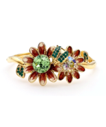 Gold Tone Crystal Enamel Flower Ladybug Bangle Bracelet - $35.64