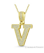 Initial Letter &quot;V&quot; Block Script CZ Crystal .925 Sterling Silver &amp; 14k GP... - £20.02 GBP+