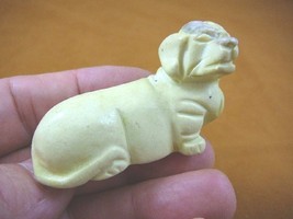 Y-DOG-DA-707) yellow DACHSHUND weiner dog hotdog FIGURINE carving I love... - $17.53
