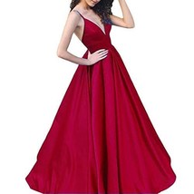 Spaghetti Straps V Neck Long A Line Formal Prom Evening Dresses Wine Red US 14 - £71.81 GBP