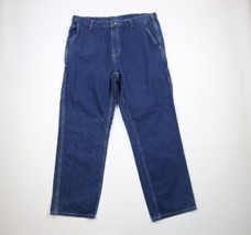 Vintage Carhartt Mens 38x32 Faded Spell Out Wide Leg Dungaree Denim Jeans Blue - £51.39 GBP