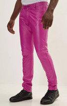 Real Soft Lambskin Biker Leather Pant Mens Pink Handmade Stylish Casual ... - £84.30 GBP+