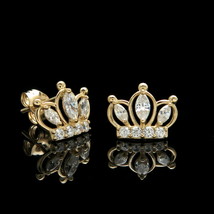 0.50Ct Pear &amp; Round Cut D/VVS1 Diamond Crown Earrings 14K Yellow Gold Finish - £59.78 GBP