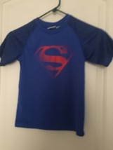 Superman Boys Blue &amp; Red Active Short Sleeve Tee T-Shirt Crew Neck Size Small - £25.82 GBP