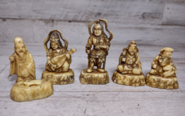 Lot of 5 Vintage Carved Resin Japanese Small Netsuke Figures Music Warrior Monk - £61.41 GBP