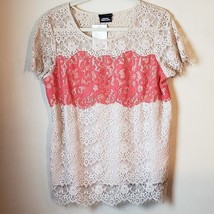Anthropologie Porcelain Tan Beige and Orange Lace Lined Top L NEW - £33.42 GBP