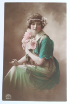 Happy Returns Portrait Young Lady w/ Flowers in Hair Green Dress Postcard c1910s - £11.78 GBP