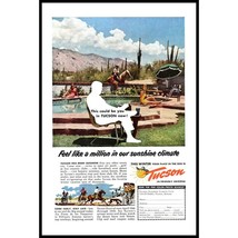 1953 Tucson Arizona Winter Vacation Vintage Print Ad Patio Pool Horseback Art - £8.20 GBP