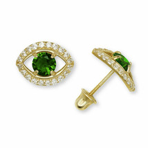 Evil Eye 14K Yellow/White Gold Green Emerald Created Diamond Earrings 0.70CT - £68.10 GBP