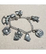 Charm Bracelet With Pewter Charms Angel Heart Turkey Bear Signed BP - $18.96 CAD
