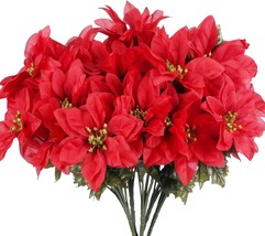 Ailanda 6 Bundles Christmas Artificial Flowers Red 7Heads Faux Poinsetti... - £27.10 GBP