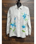Alfred Dunner Blouse Size 18 White Tropical Artsy Floral Button Up Long ... - $230.20 MXN