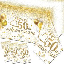 Happy 50Th Anniversary Table Cloth,50 Year Anniversary Decorations 3Pcs White an - £16.41 GBP