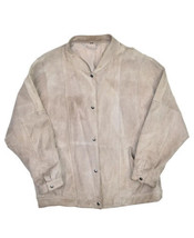 Vintage Suede Leather Jacket Womens 46 Grey Snap Button Bomber Biker Mot... - £34.20 GBP