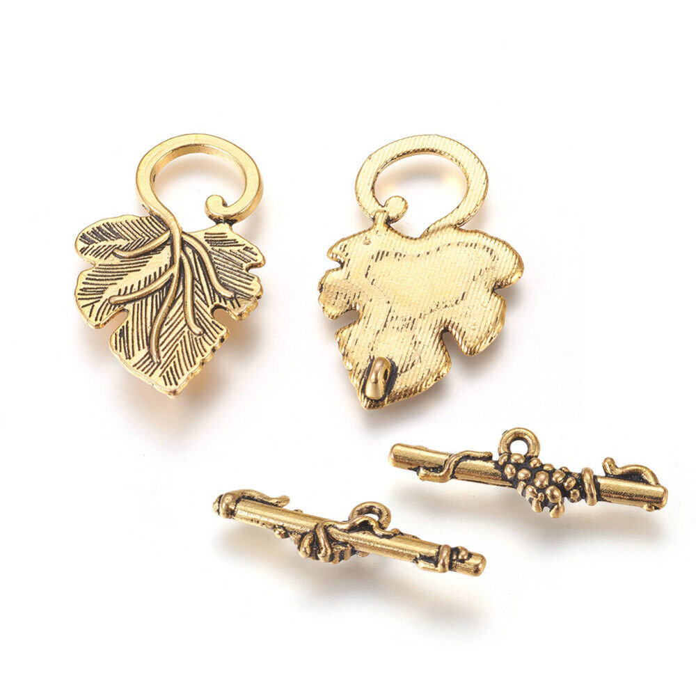 Leaf Toggle Clasps Antiqued Gold Bracelet Necklace T Clasps 2 Sets Findings - $3.47