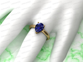 Blue Sapphire Pear Gemstone Sterling Silver Women Prong Set Ring Jewelry - £43.50 GBP