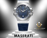Maserati Potenza Uhr mit blauem Zifferblatt und Edelstahl-Lederarmband... - £124.70 GBP