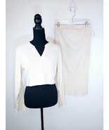 Isabel Womens Maternity Crop Top Skirt Ribbed Henley Set S Cream Ivory S... - $31.84 CAD