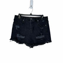 Mossimo Supply Co Women Shortie Shorts Raw Hem Hi-Rise Distressed Denim Black 10 - £10.68 GBP