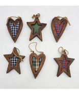 Vtg Christmas Oraments. Wood With Woven Pad Center Stars And Hearts 1980s - $28.50