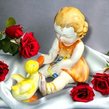 Little GIRL Child Polka-dots Dress DUCK Porcelain Figurine Made in Japan... - $36.57