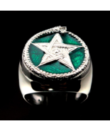 Sterling silver Wicca ring Ouroboros Snake and Pentagram Alchemy symbol ... - $60.00
