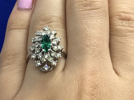 BEAUTIFULL RING WITH GREEN &amp; WHITE CZ SIZE 6.5 - $8.09