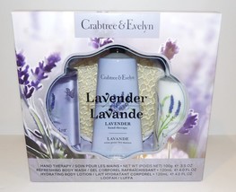 Nib Crabtree &amp; Evelyn Lavender Hand Therapy Body Wash Lotion Loofah Gift Set - £30.59 GBP