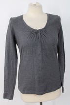 Talbots S Gray Cotton Ruched Neck Long Sleeve Tee Top - £18.92 GBP