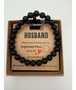 NEW THEMEROL Black Agate ‘Husband’ Puzzle Piece Stretch Men’s Bracelet w... - $9.99