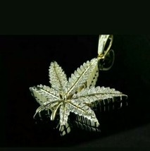 Solid 0.50 Ct Diamond Pendant Charm Weed Marijuana Leaf 14Carat Yellow Gold Over - £63.21 GBP