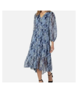 Joie Parisan Paisley Tiered Midi Dress Womens L High Low V Neck Balloon Sleeves - £22.75 GBP