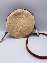 Universal Thread Soft Faux Fur Leather Round Canteen Bag Cream Zip Closure - £14.72 GBP