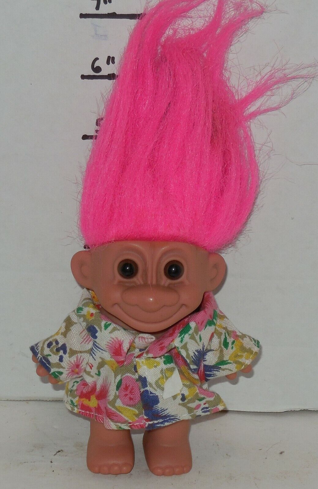 Vintage My Lucky Russ Berrie Troll 6" Doll Pink Hair Flower Dress - $14.50