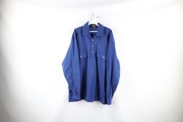 Vtg 90s Eddie Bauer Mens XL Faded Oversized Heavyweight Rugby Polo Shirt Blue - £43.49 GBP