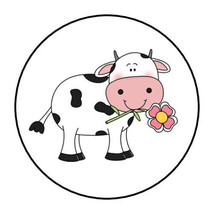 30 Cute Cow With Flower Envelope Seals Labels Stickers 1.5&quot; Round Gifts Favors - £5.95 GBP