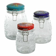 Pioneer Woman Clamp Embossed Jars 3-Pc Celia Melody Spring Bouquet Ceram... - $909.83 MXN