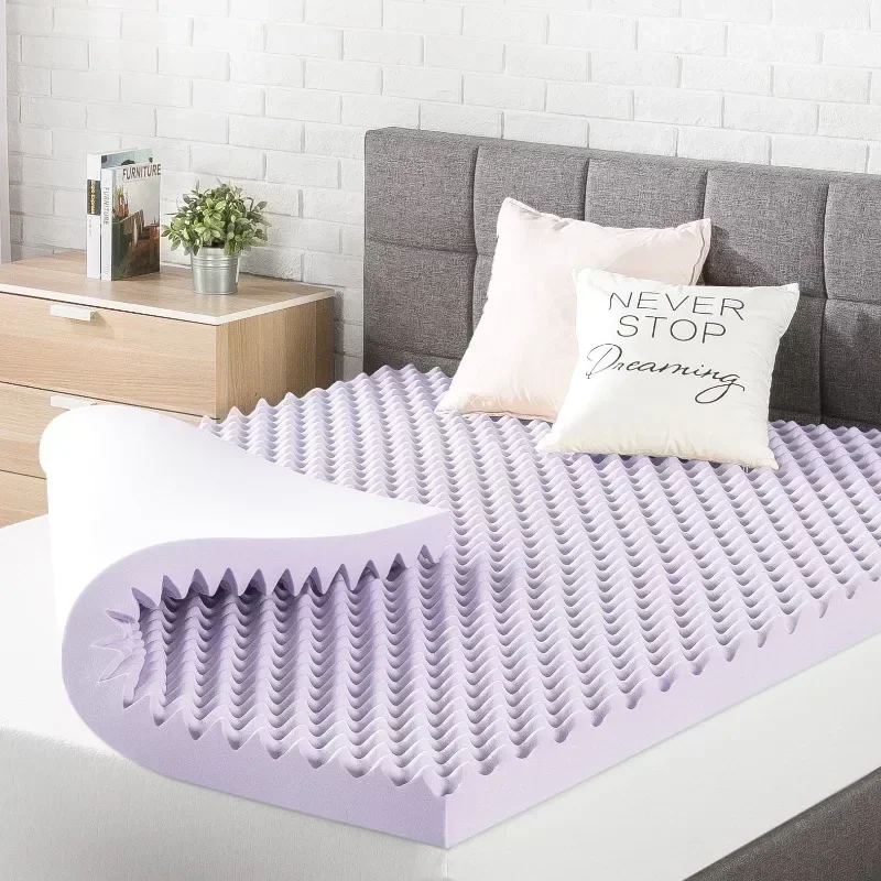 3&quot; Memory Foam Egg Crate Mattress Topper with Lavender Infusion, Queen - £80.30 GBP