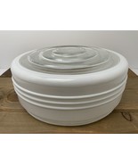 Vtg Round Milk Glass &amp; Clear Ceiling Light Shade Cover 10” Ribbed Tiered... - £49.66 GBP