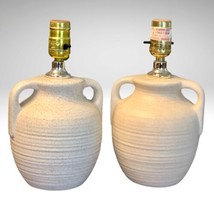 Speckled Stoneware Pottery Jar Lamps Electric Handmade Cream Beige 2pc Set VTG  - £44.62 GBP