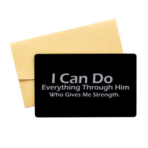 Motivational Christian Black Aluminum Card, I Can Do Everything Through ... - $16.61