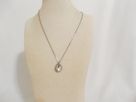 Department Store 17&quot;Silver Tone Simulated Diamond Teardrop Pendant Necklace Y481 - £11.13 GBP