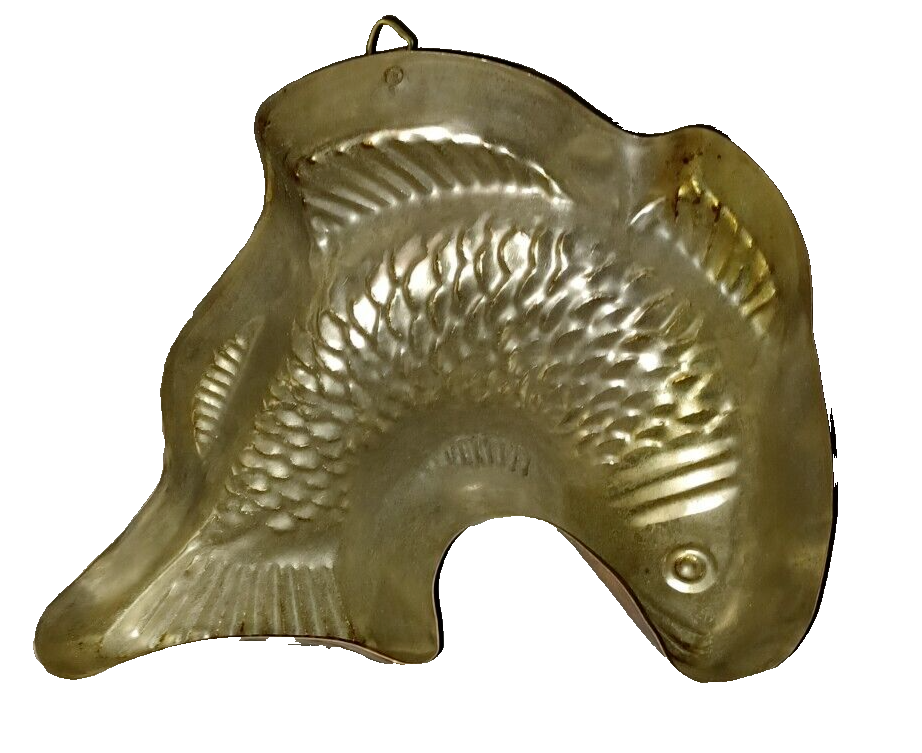 Vintage Fish Koi Tin Lined Copper Jello Mold Cake Pan Kitchen Wall Decor 9" Wide Item image 5