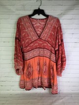 Free People Luna Scarf Print Tunic Mini Dress Red Combo Boho Hippie Wome... - $51.98