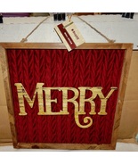 Christmas Wall Decor Merry 14&quot; x 14&quot; x 3/4&quot; Wooden Sign Red Velvet Backi... - £11.58 GBP