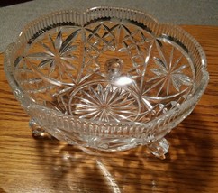 029 Vintage Clear Cut Glass 3 Footed Bowl 8&quot; x 4&quot; - £16.01 GBP