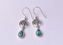 Handmade Lovely Dangle Earrings Sterling Silver Turquoise Gems Mother&#39;s Day Gift - £48.43 GBP