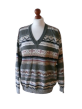 Vintage Sweter with turkish patterns | Vintage V neck sweater geometric - £28.85 GBP